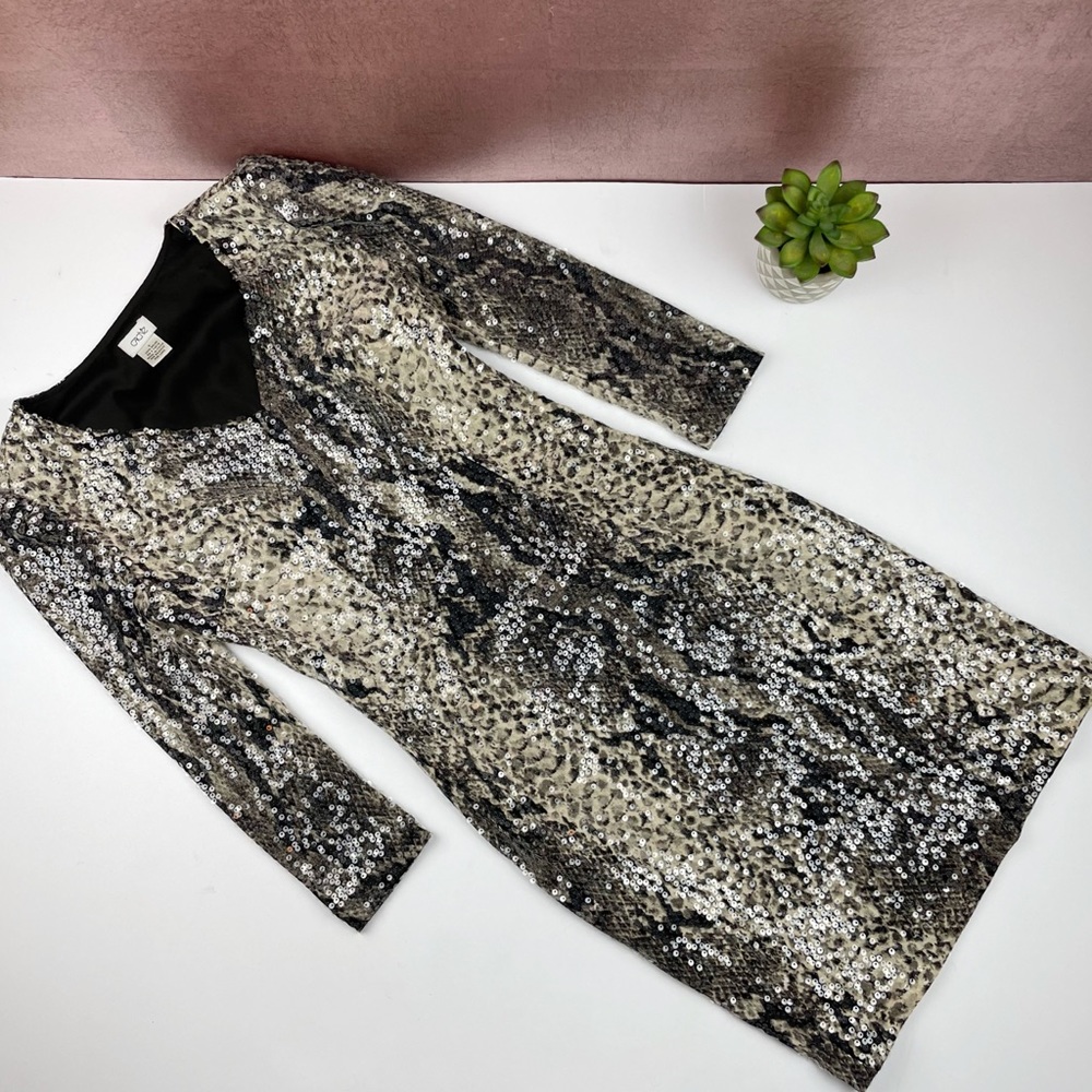 Cache Sequin Snake Print Black Brown Dress Women Size 0 Party Evening